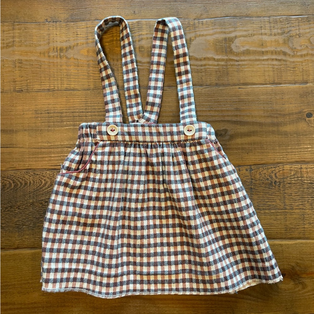 ZARA Baby Toddler Girls Plaid Jumper Overall Dress 9-12M